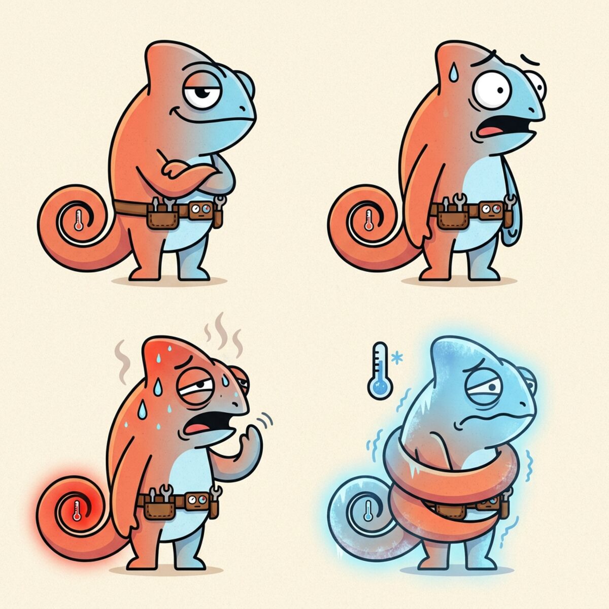 dial expression sheet, four emotions