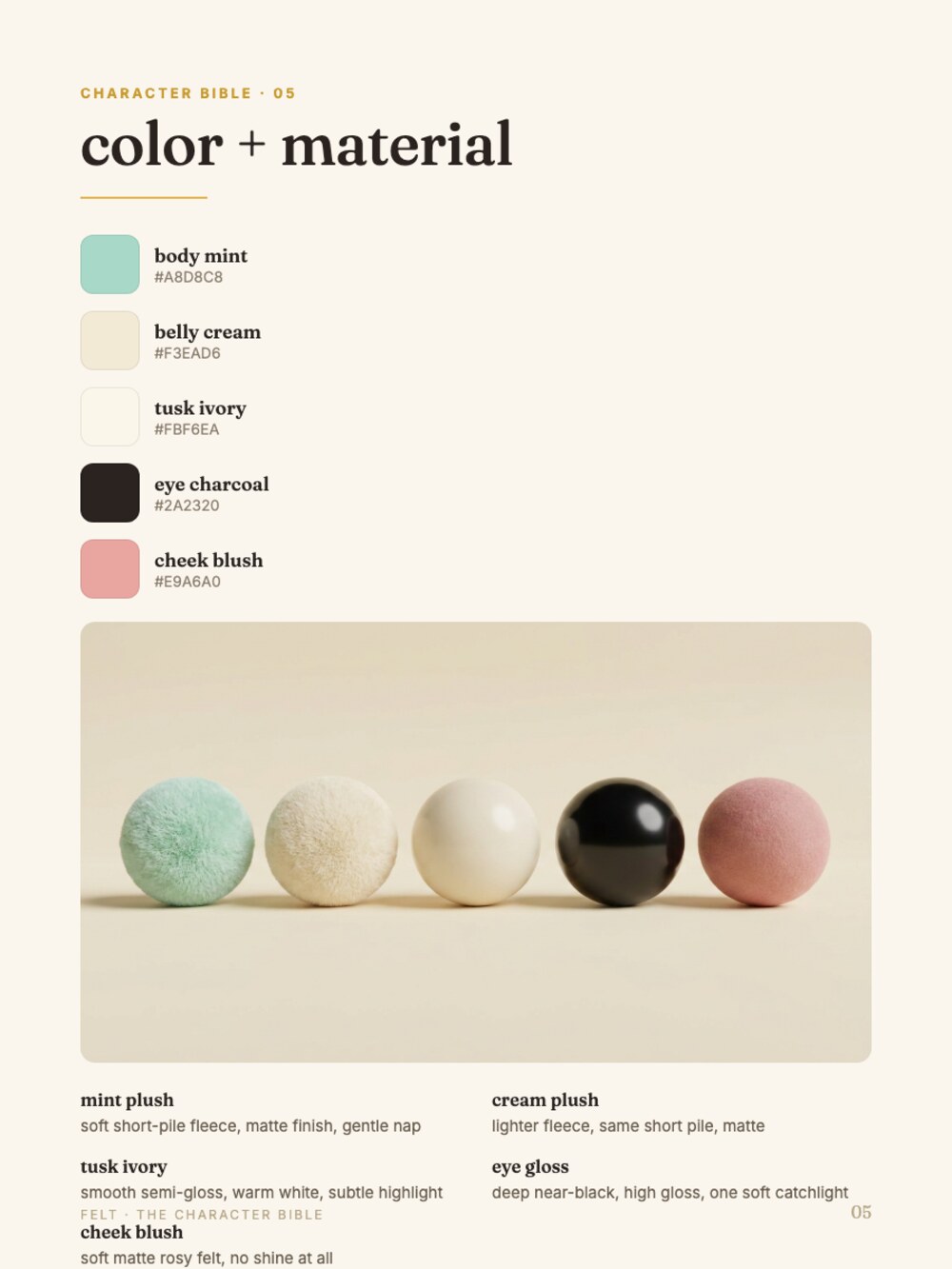 pearl character bible, color and material